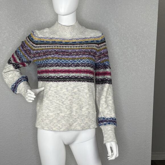 Abercrombie & Fitch Tops - Abercrombie & Fitch Women’s Sweater Fairisle Mock Neck Bishop Slv Rainbow Size S